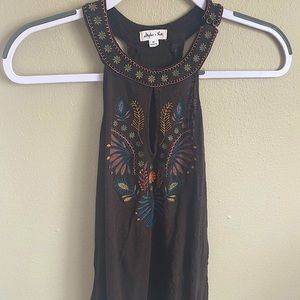 Size Medium, Color Brown, Stitched Pattern, Key Hole High Neckline with Buttons